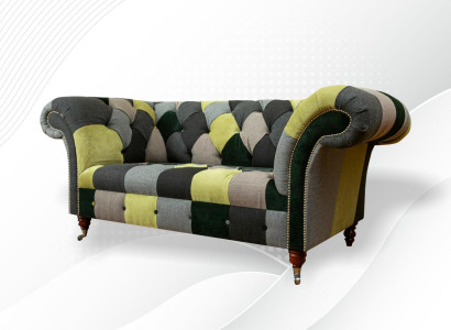 Chesterfield Sofa Couch Polster Sofas Klassischer 2 Sitzer Leder Textil Bunte